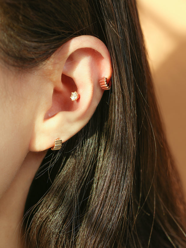 14K 18K Embossed Ring Cartilage Hoop Earring