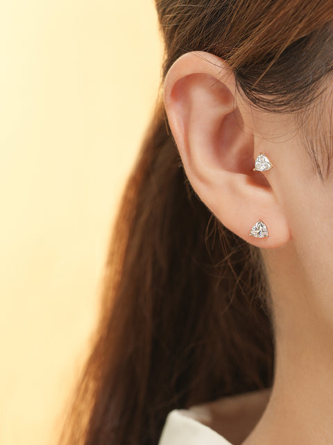 14K Gold Moissanite Triangle Cartilage Earring 20G18G16G
