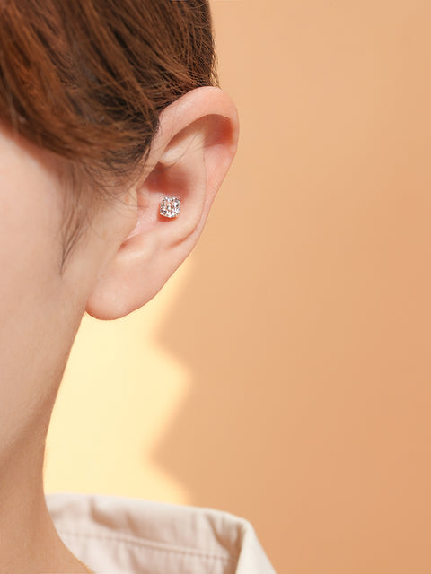 14K Gold Moissanite Sqaure Cartilage Earring 20G18G16G