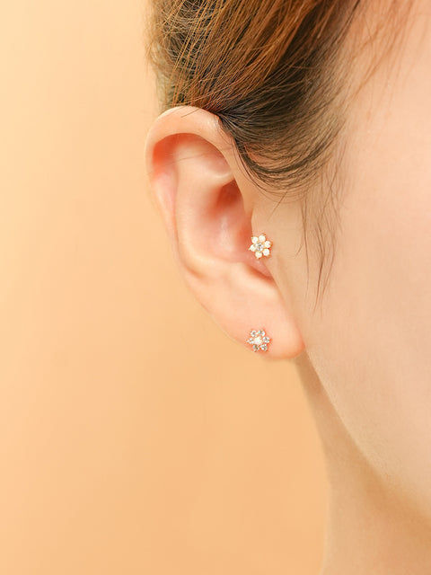 14K Gold Lovely Opal Flower Cartilage Earring 20G18G16G