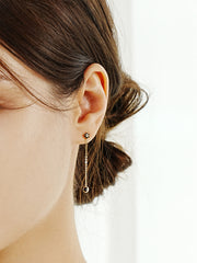 14K Gold Long Chain Flower Drop Cartilage Earring 20G18G16G