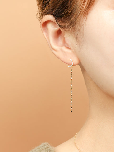14K Gold Half Circle Long Chain Drop Cartilage Earring 20G18G16G