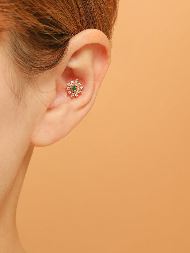 14K Gold Point Sunflower Cartilage Earring 18G16G