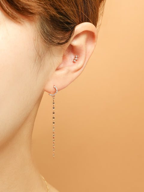 14K Gold Half Circle Long Chain Drop Cartilage Earring 20G18G16G
