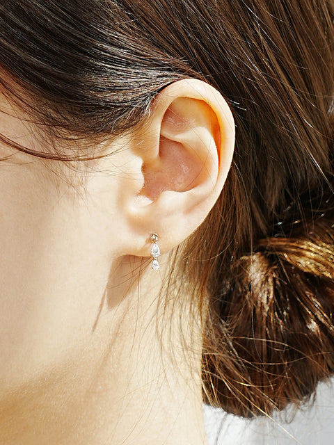 14K Gold Double Pear Drop Cartilage Earring 20G