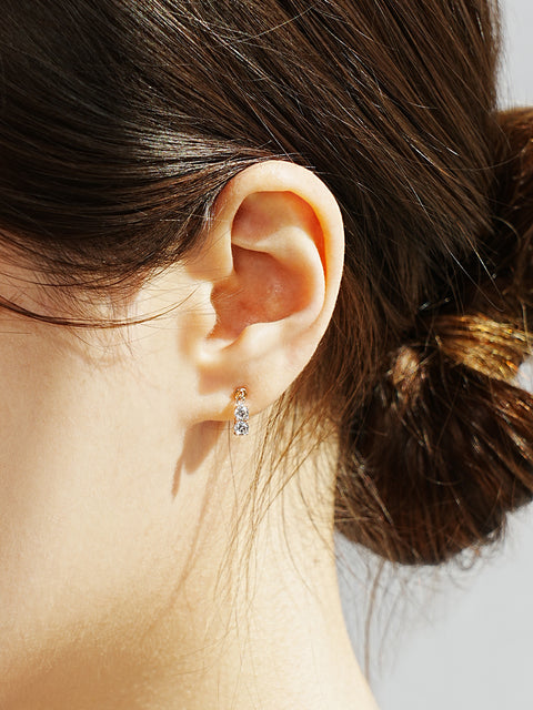 14K Gold Double Cubic Drop Cartilage Earring 20G