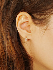 14K Gold Pearl Flower Drop Cartilage Earring 20G
