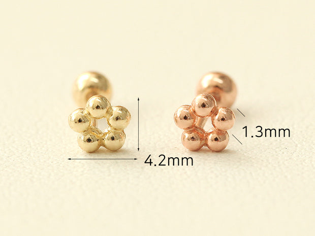 14K Gold Mini Flower Ball cartilage earring 20g