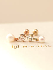 14K Gold Drop Cubic Pearl Cartilage Earring 20G18G