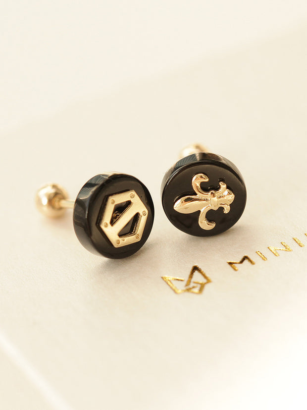 14K Gold Black and Gold Cartilage Earring 20G