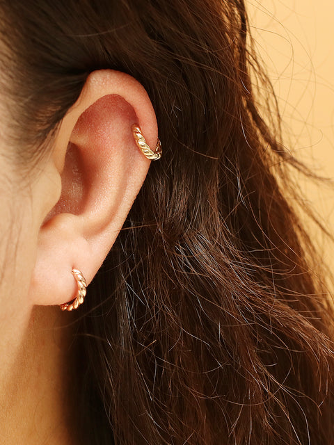 14K 18K Gold Twist Cutting Cartilage Hoop Earring