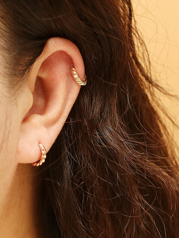 14K 18K Gold Twist Cutting Cartilage Hoop Earring