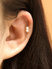 14K Gold Twist Double Pearl Cartilage Earring 18G16G