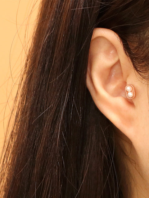 14K Gold Twist Double Pearl Cartilage Earring 18G16G