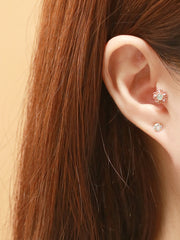 14K Gold Antique Gemstone Flower Cartilage Earring 18G16G