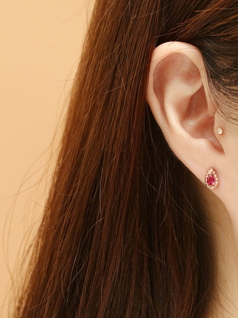 14K Gold Twist Water Drop Cubic Cartilage Earring 18G16G