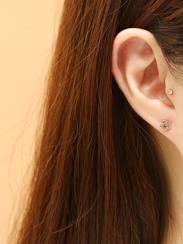 14K Gold Rose Flower Cubic Cartilage Earring 18G16G