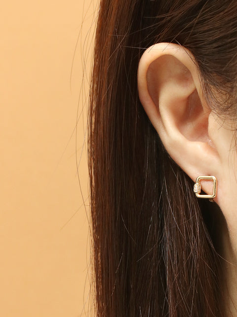 14K 18K Gold Open Cubic Square Cartilage Hoop Earring