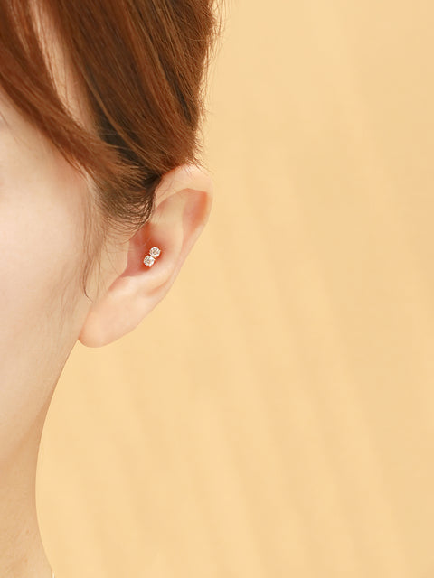 14K Gold Moissanite Double Cartilage Earring 20G18G16G