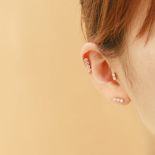 14K Gold Crystal Bar Cartilage Earring 20G18G16G