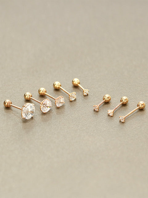 14K Gold Bling Cubic 4 Prong Cartilage Earring 20G