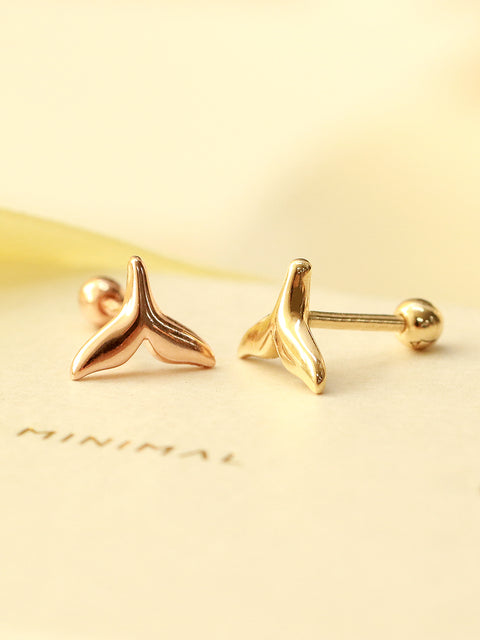 14K Gold Lucky Whale Tail Cartilage Earring 18G16G