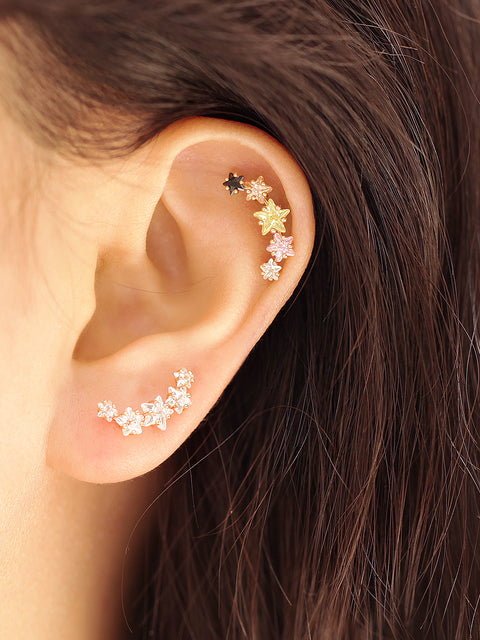 14K Gold Colorful Constellation Cartilage Piercing Earring 20G18G16G