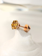 14K Gold Diamond Flower Cartilage Earring 18g