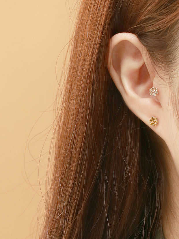 14K Gold Diamond Flower Cartilage Earring 18g