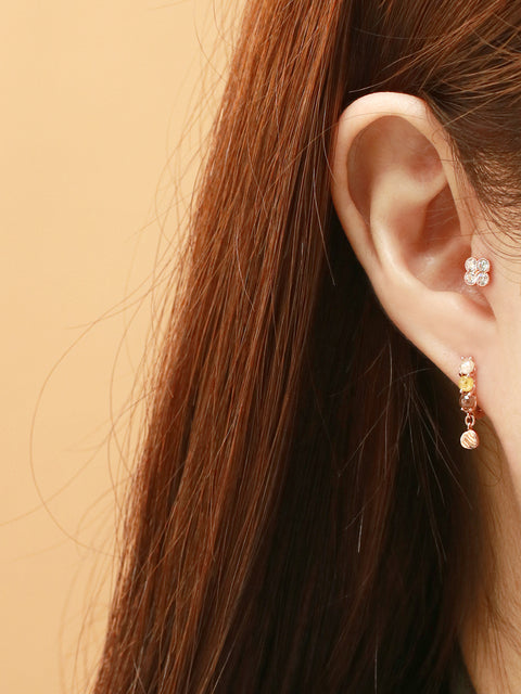 14K 18K Gold Rough Diamond Coin Drop Cartilage Hoop Earring