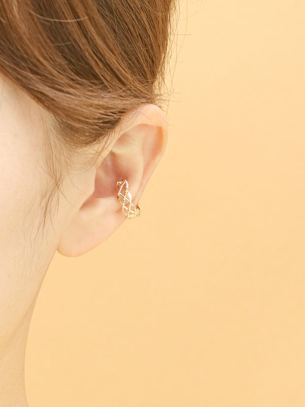 14K 18K Gold Check ball Cartilage Hoop Earring