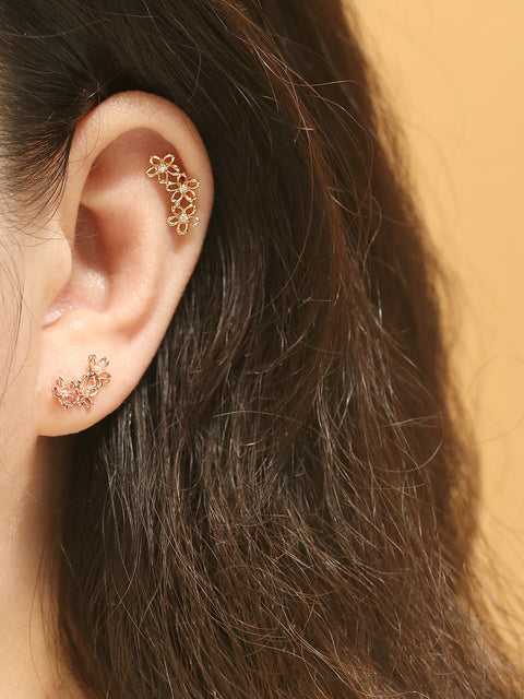 14K Gold Triple Petals Cartilage Earring 20G18G16G