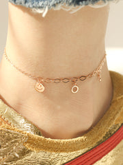 14K 18K Gold Roundy Smile Drop Chain Anklet