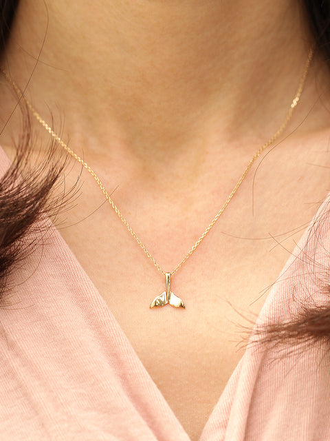 14K 18K Gold Whale Tail Necklace