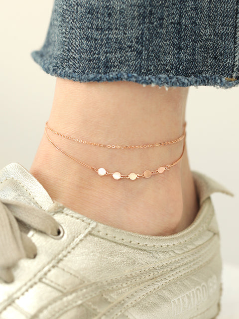 14K 18K Gold Two line Coin layered chain anklet