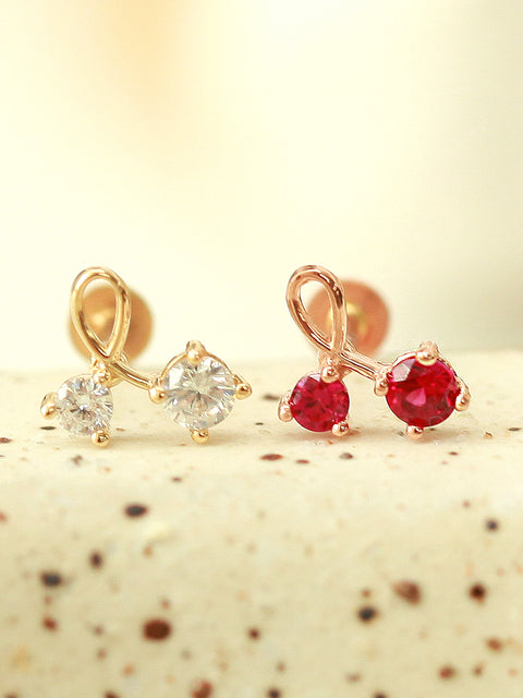 14K Gold Cubic Cherry Cartilage Piercing Earring 20G18G16G