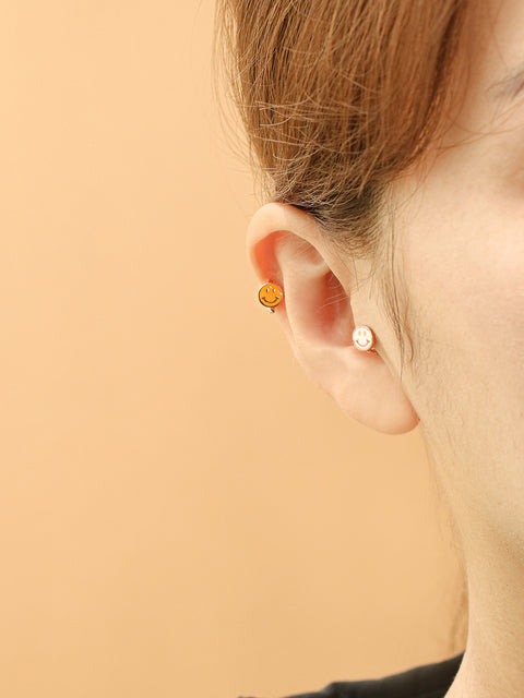 14K 18K Gold Colorful Smile Face Cartilage Hoop Earring