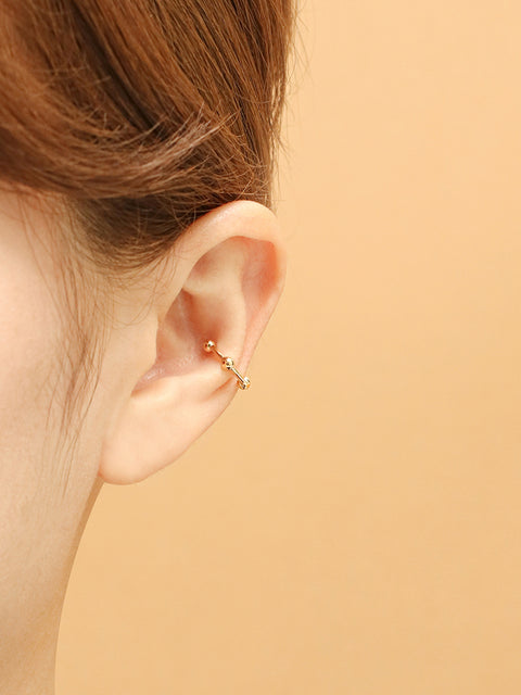 14K 18K Gold Line Balls Cartilage Hoop Earring