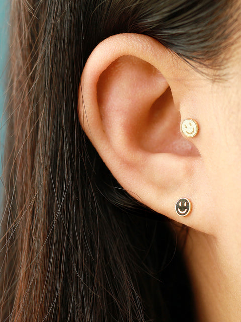 14K Gold Tiny Smile Cartilage Earring 20G18G16G