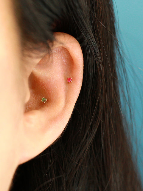 14K Gold Rainbow Rose-cut Cubic Cartilage Earring 20G18G16G
