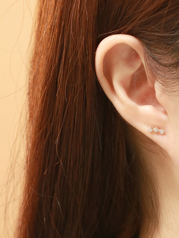 14K Gold Trio CZ Cartilage Earring 20G18G16G