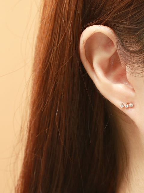 14K Gold Trio CZ Cartilage Earring 20G18G16G