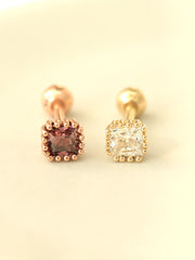 14K Gold Colorful Cubic Square Cartilage Earring 18G16G