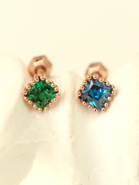 14K Gold Colorful Cubic Square Cartilage Earring 18G16G