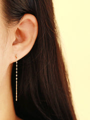 14K Gold Long Drop Chain Cubic Cartilage Piercing Earring 20G18G16G