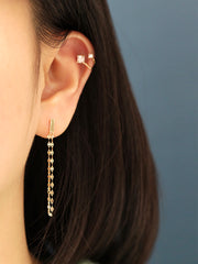 14K Gold Stick Long Chain Stud Earring