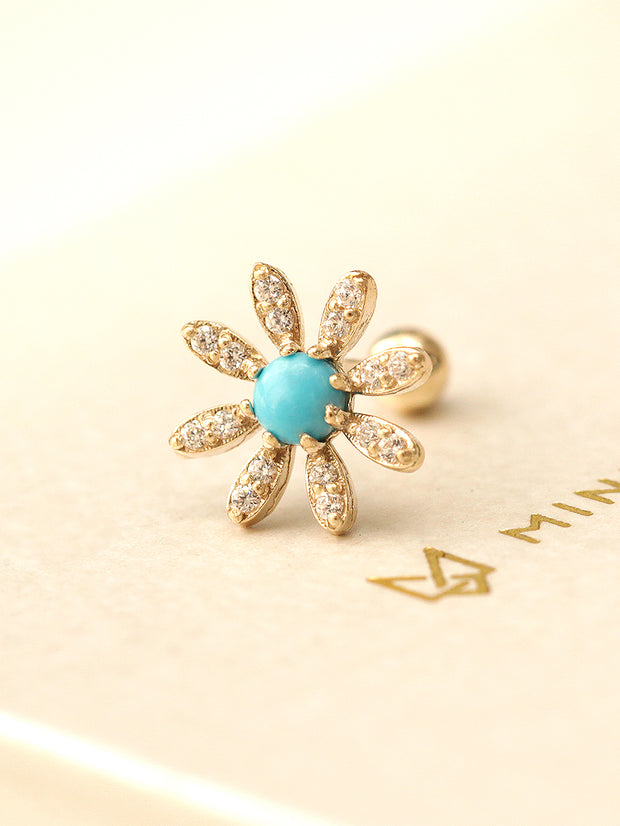 14K Gold Opal Turquoise Daisy Cartilage Earring 20G18G16G