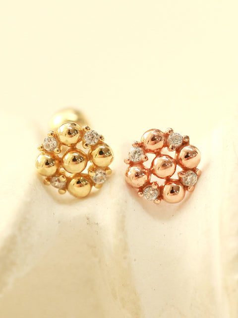 14K Gold Cubic Ball Round Cartilage Earring 20G18G16G