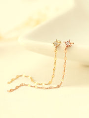 14K Gold Long Drop Chain Cubic Cartilage Piercing Earring 20G18G16G