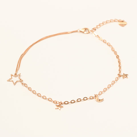 14K 18K Point Stat and Crescent Chain Anklet